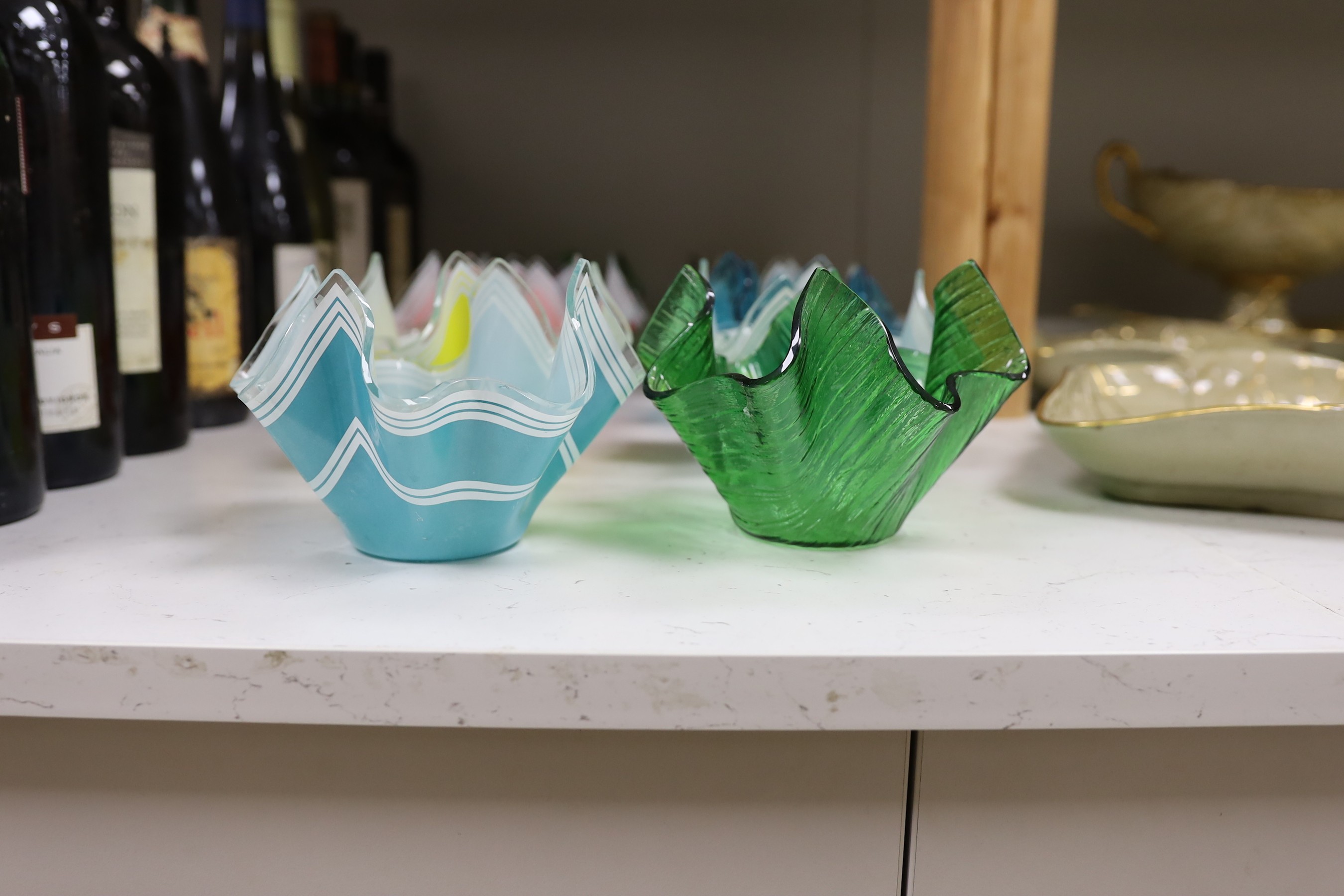 Twelve Chance glass handkerchief vases, approximately 10 cm high